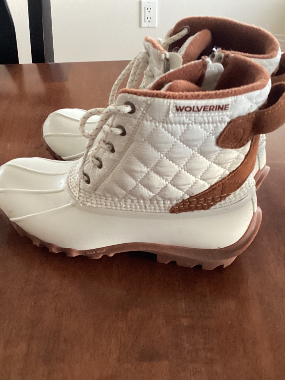 Wolverine White and Brown Quilted Duck Boots